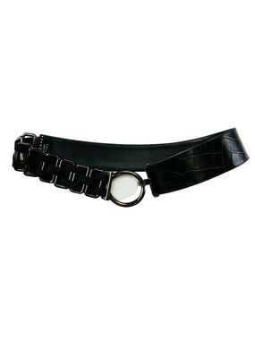 Suzi Roher Brown Croc O Ring Stretch Belt Large Hook Closure Statement Style